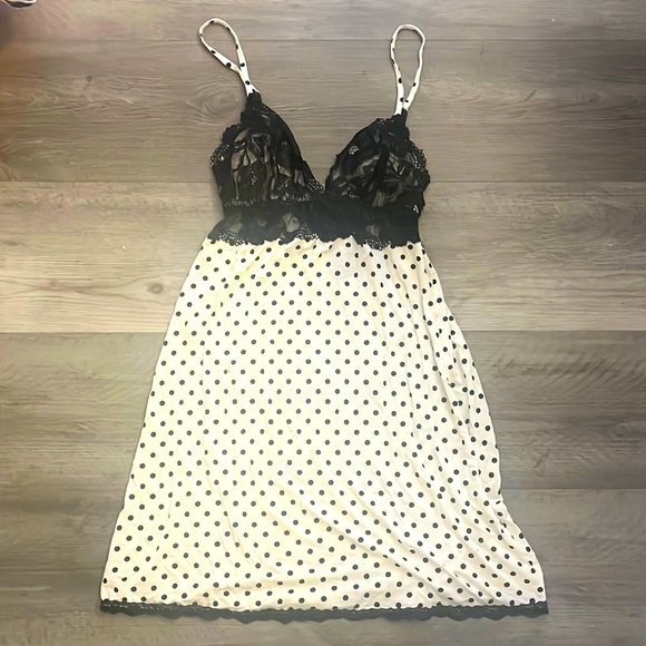 Victoria's Secret Other - Victoria’s Secret Polka Dotted Slip Nightie Small Black And White